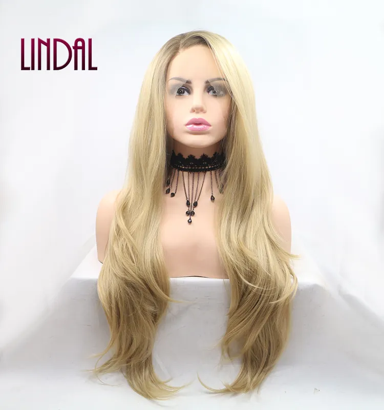 LINDAL blonde synthetic wig heat resistant fiber wigs synthetic hair lace front synthetic wig with cap