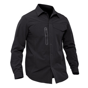 RNSHANGER Chemises d'automne pour hommes Chemises décontractées à séchage rapide à manches longues <span class=keywords><strong>de</strong></span> couleur unie Chemises <span class=keywords><strong>de</strong></span> sport pour hommes à col rabattu en plein air - Product Image 3