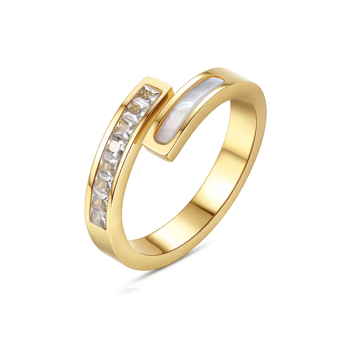 Zircon Shell Rings Stainless Steel Gold Plated High Quality Fashion Luxurious Rings Personalized For Ladies