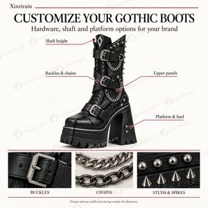 Stivali Punk da Donna Xinzirain Personalizzati con <span class=keywords><strong>Borchie</strong></span>, Suola Chunky <span class=keywords><strong>e</strong></span> Fibbia alla Caviglia in Stile Gotico - Product Image 2