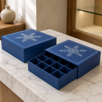 Boîte cadeau personnalisée bleu royal avec tiroir, emballage de Noël pour bonbons et chocolats, flocon de neige blanc UV rigide