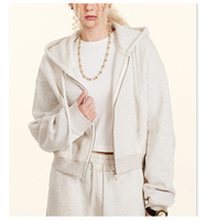 HETH137 Sudadera con capucha de algodón polar corta de 360 g/m² de estilo Y2K vintage a la moda para mujer, con cremallera, logotipo OEM bordado, MOQ bajo