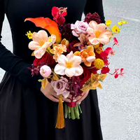 Buket Pengantin Buatan Warna-warni Kustom, Bunga Mawar Sutra Sentuhan Asli dan Peony untuk Pengantin, Pengiring Pengantin, dan Dekorasi Meja