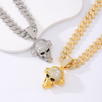 Collier pendentif tête de mort tendance pour homme, chaîne cubaine en strass dorés et argentés, bijoux hip-hop, cadeau