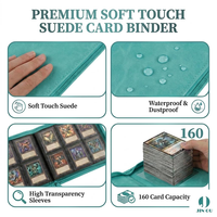 Portefeuille de collection de cartes en cuir nubuck personnalisé à 4 pochettes, en daim, imperméable, avec fermeture éclair, pour cartes TCG