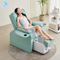 Fauteuil de pédicure électrique de luxe moderne pour salon de manucure, bleu sarcelle, réglable en hauteur, inclinable à plat, avec spa pour les pieds à remous