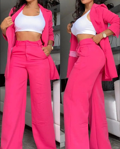 Completo Due Pezzi da Donna: Blazer e Pantaloni, Giacca a Maniche Lunghe e Pantaloni a Vita Alta Gamba Larga, Outfit Casual Traspirante - Product Image 3