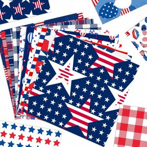 Papel de Regalo Personalizado para el 4 de Julio, Papel para Manualidades con Rayas Patrióticas, Paquete de Papel Recubierto de 15x15 cm para Álbumes de Recortes, Día de la Independencia Americana - Product Image 1