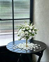 Membuat Bola Bunga Sutra Putih Biru Mawar Hydrangea untuk Dekorasi Meja Pernikahan, Bola Busa Buatan untuk Rangkaian Bunga