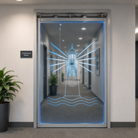 Porte coulissante automatique à double battant en aluminium avec éclairage LED, porte coulissante à double battant en verre trempé pour centre commercial et salle d'exposition