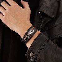 Bijoux en cuir tressé à breloques pour hommes, bijoux faits main à la mode, bijoux tête de lion punk pour hommes, bracelets tendance en cuir multicouches