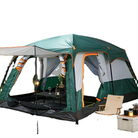 Tenda Camping Keluarga Besar Portabel 8-12 Orang, Mudah Dipasang, 2 Kamar Tidur 1 Ruang Tamu, Bernapas, Tempat Berlindung Luar Ruangan, Empat Musim