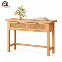 Table console en bambou avec 2 tiroirs en rotin, table d'entrée en MDF avec rangement, table basse étroite pour couloir et salon