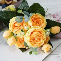 Buket Bunga Peony Sutra Putih Bunga Buatan Rangkaian Bunga Mawar Palsu untuk Dekorasi Pernikahan, Rumah, dan Pesta