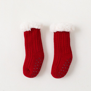 Chaussettes de sol pour enfants en coton super épais Chaussettes doublées Sherpa pour bébé antidérapantes de couleur unie - Product Image 2