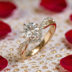 Anello di Fidanzamento Classico in Rame e Oro Bianco con Diamante per Donne, Taglio Brillante Rotondo, Diamanti Naturali Laterali, Modello H316 - Product Image 2