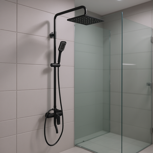 Juego de grifería de ducha de lluvia de 3 funciones de 10 pulgadas cuadradas con rociador de mano, montaje en pared, negro mate para baño - Product Image 2