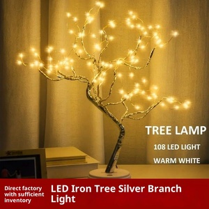 Lumières <span class=keywords><strong>de</strong></span> Noël en résine à LED, fonctionnant sur piles, avec contrôle par bouton, branches argentées, feuilles dorées perlées, étoiles, lumières décoratives <span class=keywords><strong>de</strong></span> table - Product Image 2