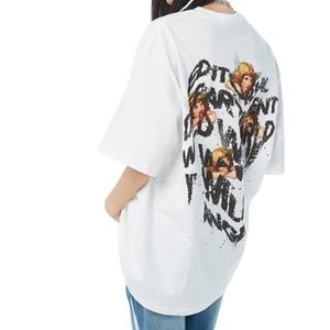 T-shirt en coton tricoté noir et blanc, collection High Street, motif graffiti lettres devant, motif ange au dos, coupe oversize ample – Grande Vente - Product Image 6