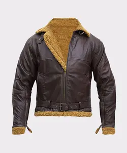 leather Jacket Mens Fly Aviator Shearling B3 Bomber Leather Jackets Mens Fashionable Leather Jacket With Stand Fur Collar