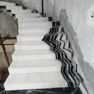 Nice Color White Marble with Black Veins Panda White Natural Marble Step Treads Stairs