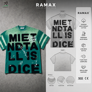 RAMAX 250gsm Heavyweight Green Gradient <strong>T</strong>-<strong>shirt</strong> Spray Paint Graphic Splatter Streetwear Tee Men OEM Factory MOQ 50pcs - Product Image 1