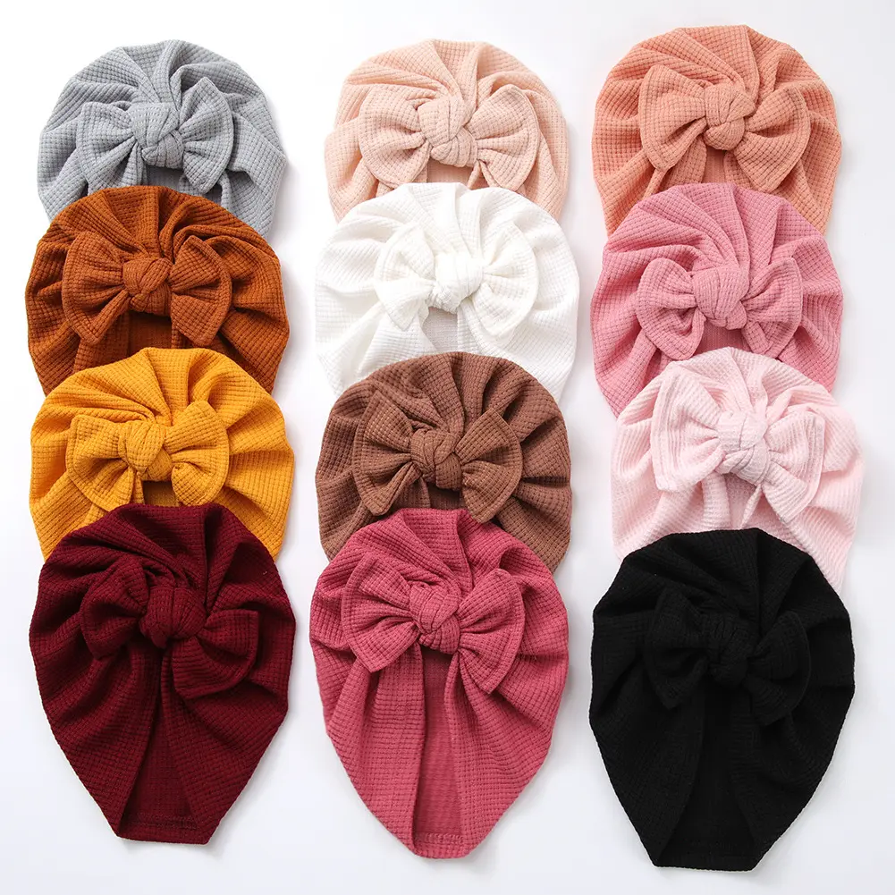 Gorro para bebê recém-nascido, gorro acrílico grande, envoltório para cabeça, laço superior, turbante infantil