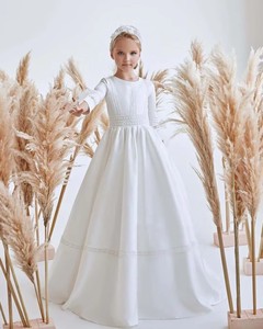 Vestido de niña de flores elegante blanco <span class=keywords><strong>para</strong></span> boda cuello redondo hasta el suelo media manga niños Primera Comunión desfile vestido de cumpleaños - Product Image 4
