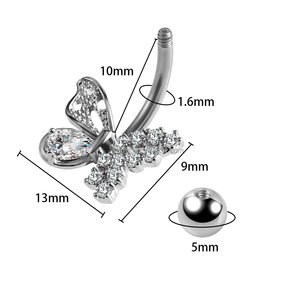 Anello da <span class=keywords><strong>ombelico</strong></span> in acciaio inossidabile con zirconi a forma di farfalla, placcato <span class=keywords><strong>argento</strong></span>/oro, gioiello per <span class=keywords><strong>piercing</strong></span>, anello per <span class=keywords><strong>ombelico</strong></span> per matrimonio - Product Image 2