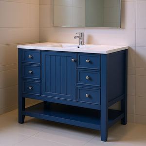 Meuble de salle de bain de style européen, 36 pouces, bleu, résistant à l'eau, avec miroir inclus, design sur pied - Product Image 2