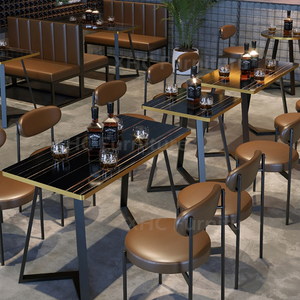 Juego de Mesa y Sofá para Restaurante, Precio de Fábrica, en Oferta, Cuero PU Resistente al Desgaste, Negro y Dorado, para Restaurante Occidental, Salón, Pub - Product Image 2