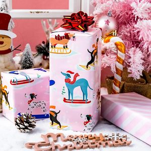 Dog Christmas <b>Wrapping</b> <b>Paper</b> Pink Reversible Roll 46.8 Square Feet Gift Craft Recyclable - Product Image 5