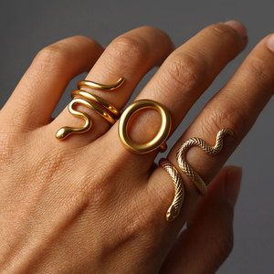 Nouvelle <span class=keywords><strong>Bague</strong></span> Serpent en Acier Inoxydable Électroplaqué, Style Européen et Américain Tendance, Créative et Audacieuse, Motif Animal - Product Image 1