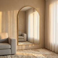 Grand Miroir sur Pied Minimaliste Arqué en Alliage, Pleine Longueur, à Cadre Fin pour Décoration Intérieure