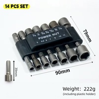 Kit de douilles hexagonales pour tournevis, tailles SAE et métriques, ensemble de 14 pièces / kit de 9 pièces avec bande de rangement, tige hexagonale de 1/4 pouce