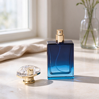 Flacon de Cologne de Luxe Vide en Verre Bleu Océan 50ml, Base Lourde, Contenant Carré, Bouchon Facetté en Cristal, OEM ODM Vente en Gros