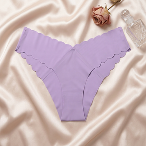 Women <b>Seamless</b> Invisible <b>Thong</b> Panties Scalloped Wave Edge Low Rise Women Underwear Breathable Briefs for Daily Yoga Wholesale - Product Image 2