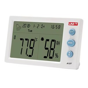 UNI-T a13t nhiệt độ và độ ẩm <span class=keywords><strong>Meter</strong></span> sử dụng trong nhà 4.5 "LCD hiển thị IP55 bảo vệ độ chính xác 5% thời gian/ngày/tuần hiển thị - Product Image 1
