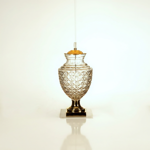 Lampe de table en verre minimaliste avec abat-jour beige, design unique, luminaire décoratif - Product Image 5