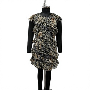 Ruffled Leopard Print Chiffon Mini <b>Dress</b> Sleeveless Loose Fit Casual <b>Spring</b> Style Breathable Woven Fabric - Product Image 1