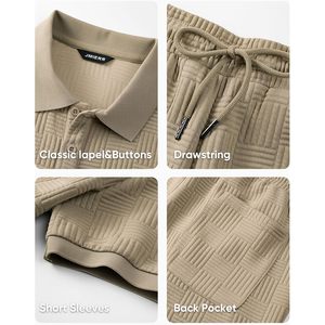FOXA Mens Textured Polo Shirt And Drawstring Shorts <b>Set</b> Summer Breathable <b>Knitted</b> Outfit For Golf And Casual Wear - Product Image 6