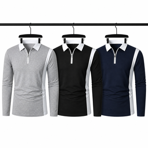 Customizable Long Sleeve Knitted Zipper Placket <b>Men's</b> Polo <b>Shirt</b> High Quality Breathable Casual Winter Wear - Product Image 1