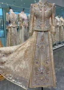 Robe <span class=keywords><strong>de</strong></span> mariée <span class=keywords><strong>de</strong></span> style chinois Qipao Cheongsam, broderie à <span class=keywords><strong>la</strong></span> <span class=keywords><strong>main</strong></span>, perles <span class=keywords><strong>de</strong></span> cristal, robe <span class=keywords><strong>de</strong></span> mariée en forme <span class=keywords><strong>de</strong></span> A - Product Image 5