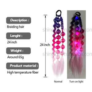 Shinein 24 pollici Festival Rave color capelli <span class=keywords><strong>coda</strong></span> <span class=keywords><strong>di</strong></span> <span class=keywords><strong>cavallo</strong></span> ragazze Mini luce luce bagliore torsione treccia <span class=keywords><strong>di</strong></span> <span class=keywords><strong>coda</strong></span> <span class=keywords><strong>di</strong></span> <span class=keywords><strong>cavallo</strong></span> estensione <span class=keywords><strong>con</strong></span> Tinsel - Product Image 2