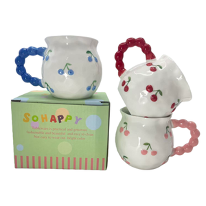 Mug à café en céramique 350 ml, personnalisé en usine, peint à la main, gaufré 3D, écologique, motif cerise, idéal pour un cadeau - Product Image 6