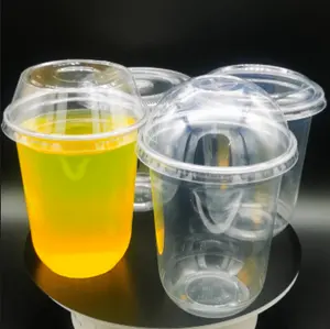 Özel 9oz 10oz 12oz lemonade yoğurt süt çay puding meyve suyu u şekilli kullanımlık plastik bardaklar kubbe kapaklı