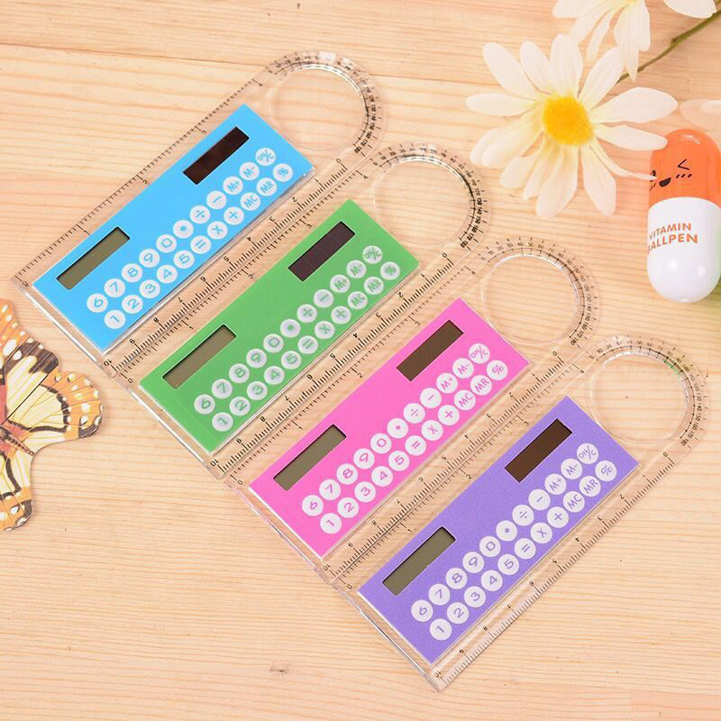 Рекламная Заводская Детские 8-значный маленькие многофункциональные студенческие 10 см линейка увеличительное стекло измеримые угол наклона калькулятор на солнечной батарее