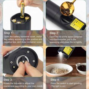 Hot Selling Battery Powered Stainless Steel Eco-Friendly <b>Pepper</b> <b>Grinder</b> Set with Adjustable Coarseness LED Light for Salt <b>Pepper</b> - Product Image 3