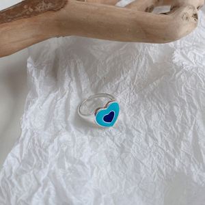 Dylam Women Fine Jewelry Cute Tiny Charm 925 Sterling <b>Silver</b> Rhodium Plated Open <b>Adjustable</b> Resizable Enamel Heart <b>Rings</b> - Product Image 3