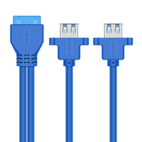 Cable DFX USB 3.0 de 20 Pines a Doble A Hembra de 50CM, Cable Interno de Montaje en Panel Azul con Tornillos para Placa Base, Caja de PC, Chasis